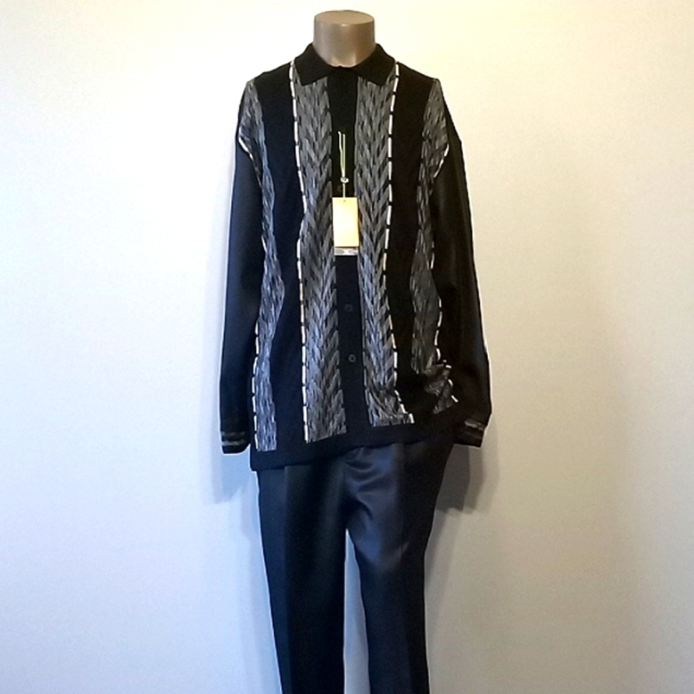 Rare Designer 2pc Black and Gray Patterned Sweater with Pants by Silversilk